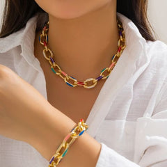 Elegant Alloy Necklace & Bracelet Set - Stylish Gold Accessory - Set