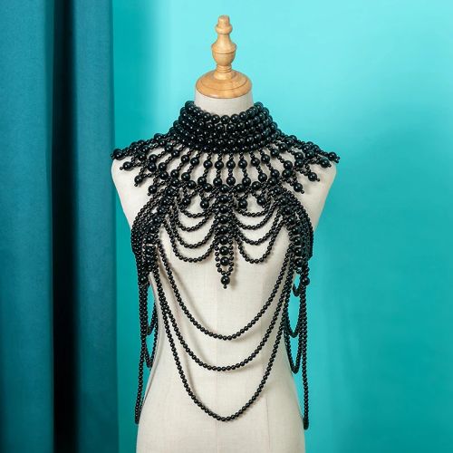 Elegant Pearl Chain Body Jewellery - Fashionable Layered Necklace - black