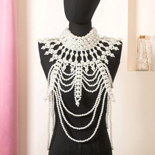 Elegant Pearl Chain Body Jewellery - Fashionable Layered Necklace - white