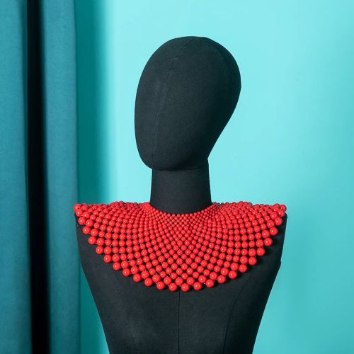 Elegant Handmade Pearl Choker Necklace for Weddings & Parties - red