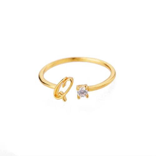 Trendy Stainless Steel Letter Rings - Adjustable Initials Fashion Jewellery - Q / Gold-color