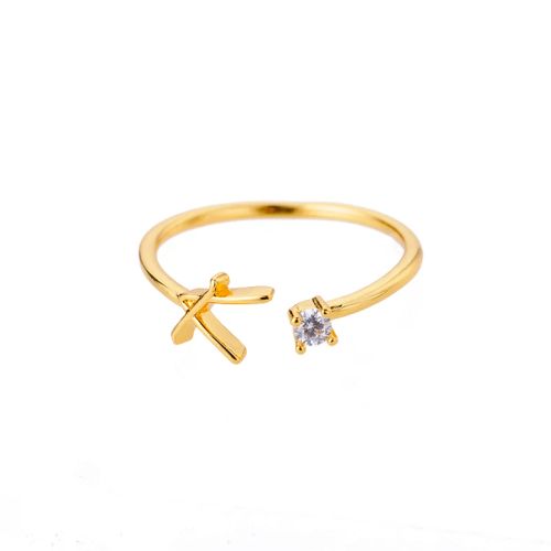 Trendy Stainless Steel Letter Rings - Adjustable Initials Fashion Jewellery - K / Gold-color