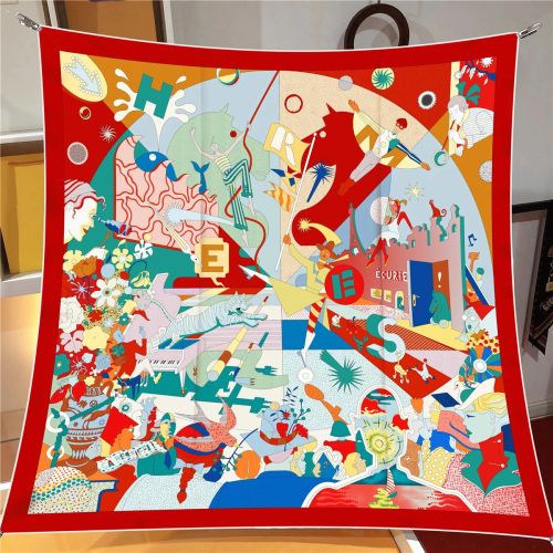 IROJEFF Luxury 100% Twill Silk Scarf - Fashionable 90x90CM Square Scarf - Red