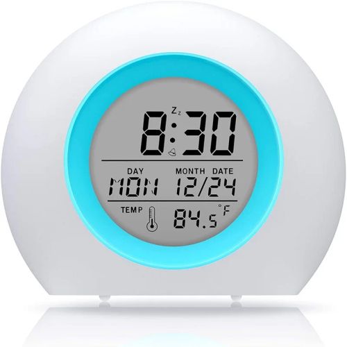 7 Colour Digital Kids Alarm Clock with Night Light & Multiple Tones - blue