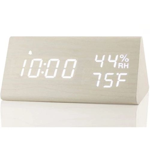 Wood LED Digital Desk Clock - Multi-Functionality & Modern Design - White