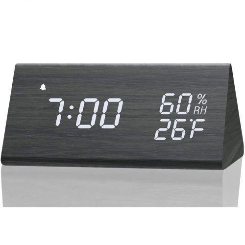 Wood LED Digital Desk Clock - Multi-Functionality & Modern Design - Black