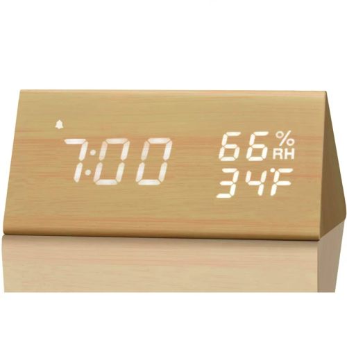 Wood LED Digital Desk Clock - Multi-Functionality & Modern Design - Yellow