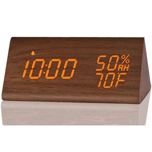 Wood LED Digital Desk Clock - Multi-Functionality & Modern Design - Brown