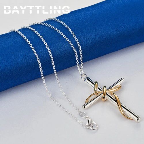 925 Sterling Silver Cross Necklace - Elegant Fashion Accessory - O chain / 40cm
