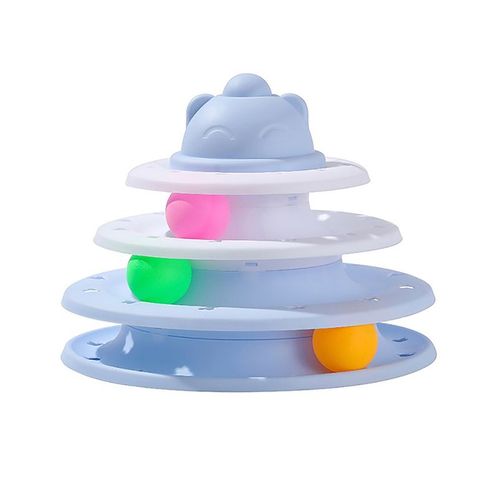 Interactive Three-Layer Cat Toy - Educational Turntable Play Tower - blue Cat turntable