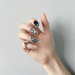 FanYin Geometric Metal Rings Set - Trendy Party jewellery