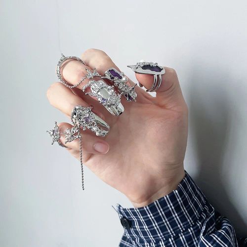 FanYin Geometric Metal Rings Set - Trendy Party jewellery - Purple