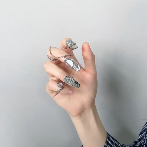 FanYin Geometric Metal Rings Set - Trendy Party jewellery