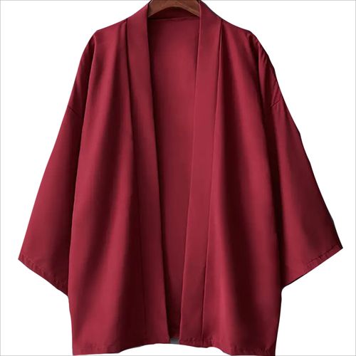 Stylish Japanese Kimono Cardigan - Lightweight & Soft - Unisex Jacket - Red / L
