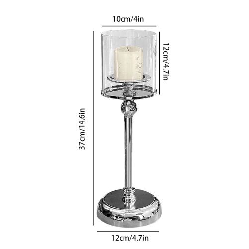 Aihem Retro Metal & Glass Candle Holder for Elegant Home Decoration - Silver L
