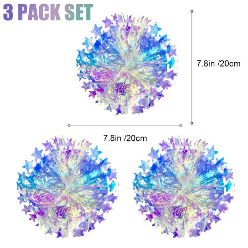Parehope Iridescent Star Ceiling Fan Curtains for Festive Decor - 3pcs stars-edge ball