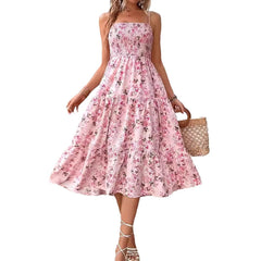 Floral Print Ruffle Hem Ruched Strap Dress – Summer Sleeveless Sundress for Women