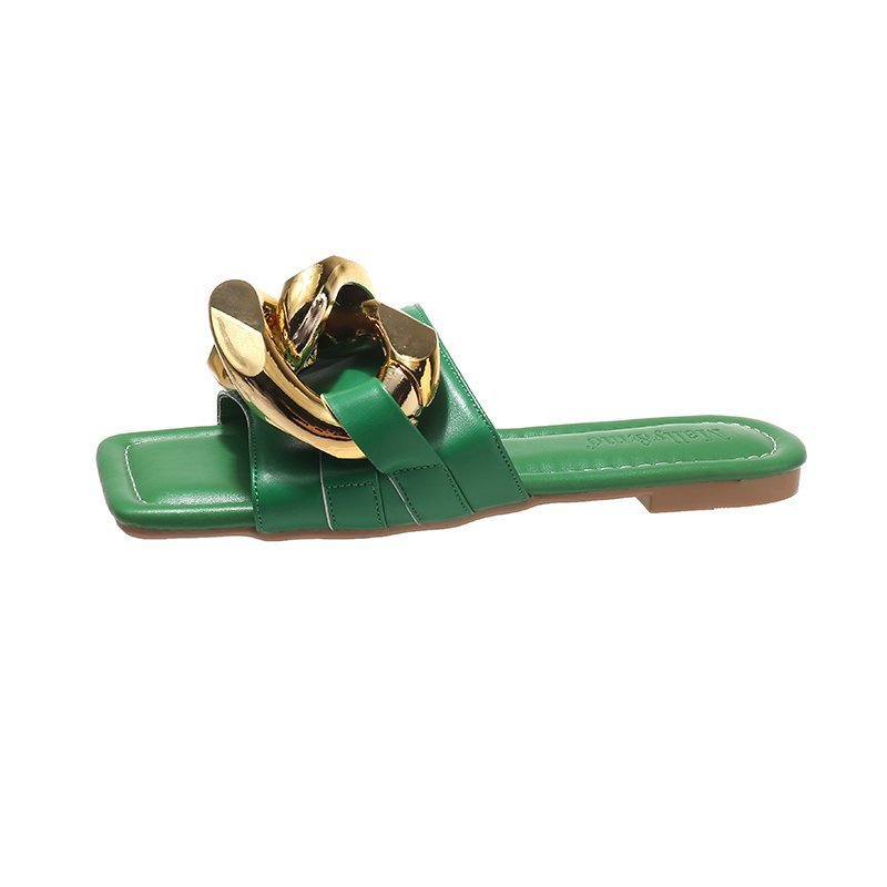 Flat-bottomed Candy Color Metal Chain Sandals