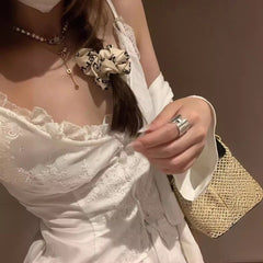 Lace Strap Stitching Solid Color Slim Single-breasted Versatile Holiday Pure Desire Summer New