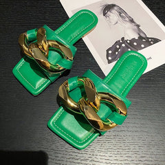 Flat-bottomed Candy Color Metal Chain Sandals