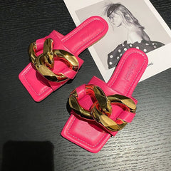 Flat-bottomed Candy Color Metal Chain Sandals