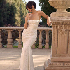 European, American And French Style High Class Elegant Solid Color Slim Fit Bare Back Sling Dress