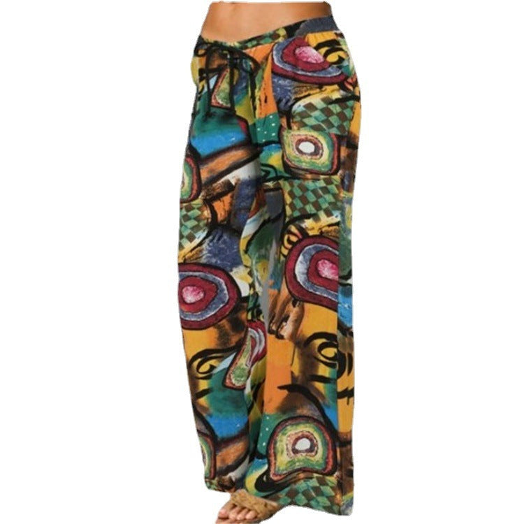 Women's High Waist Wide Leg Pants Multicolor Printed Big Feet