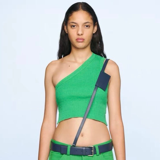 Fashionable One-shoulder Design Sense Hollow Knit Ladies' Top