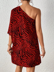 Women's Casual Asymmetrical Collar Zebra Print Vacation Dress