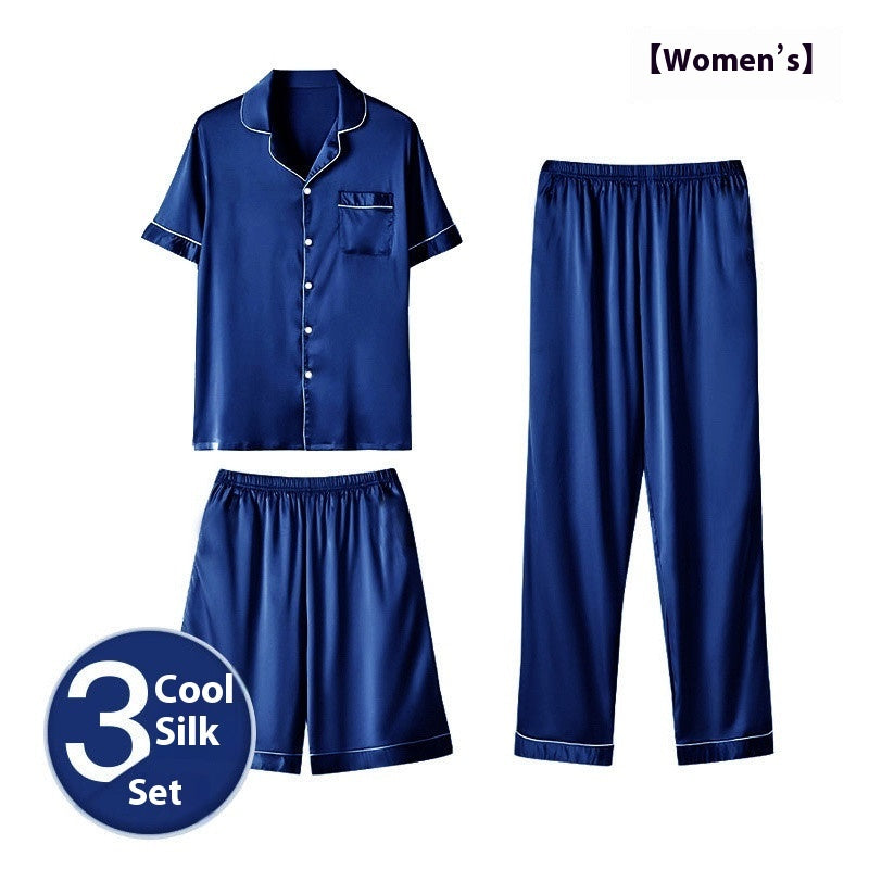 Ice Silk Home Wear Suit Men’s Three-piece Suit - Borland 3Pcs Women / 3XL - Hat