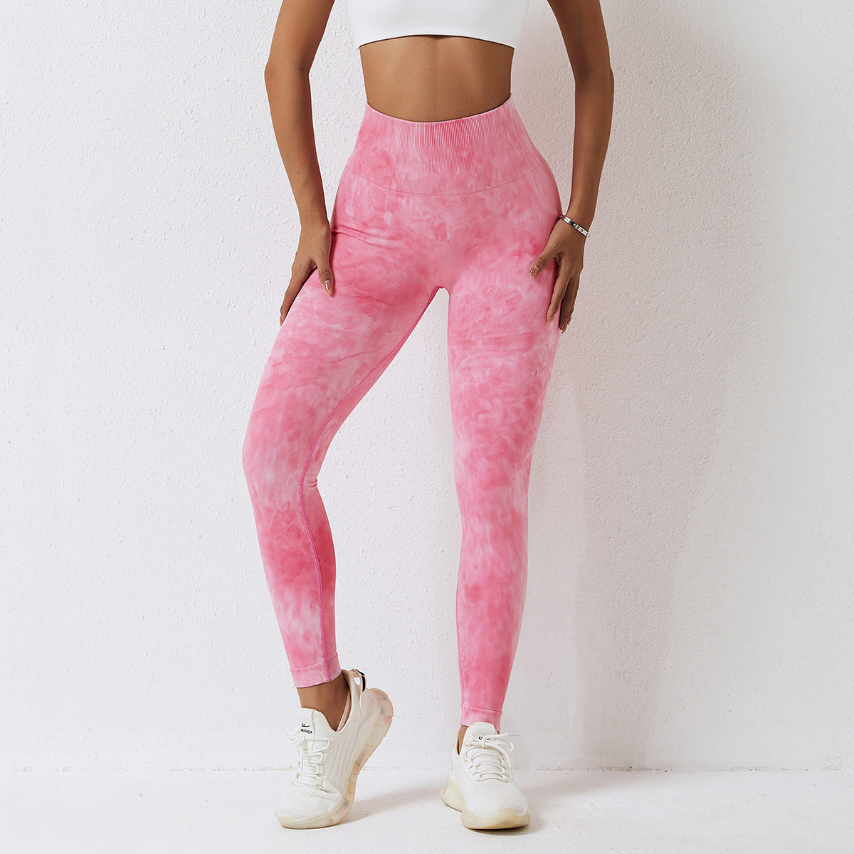 Seamless High Waist Peach Sports Trousers Waist One-piece Splash-dyeing Yoga Trousers