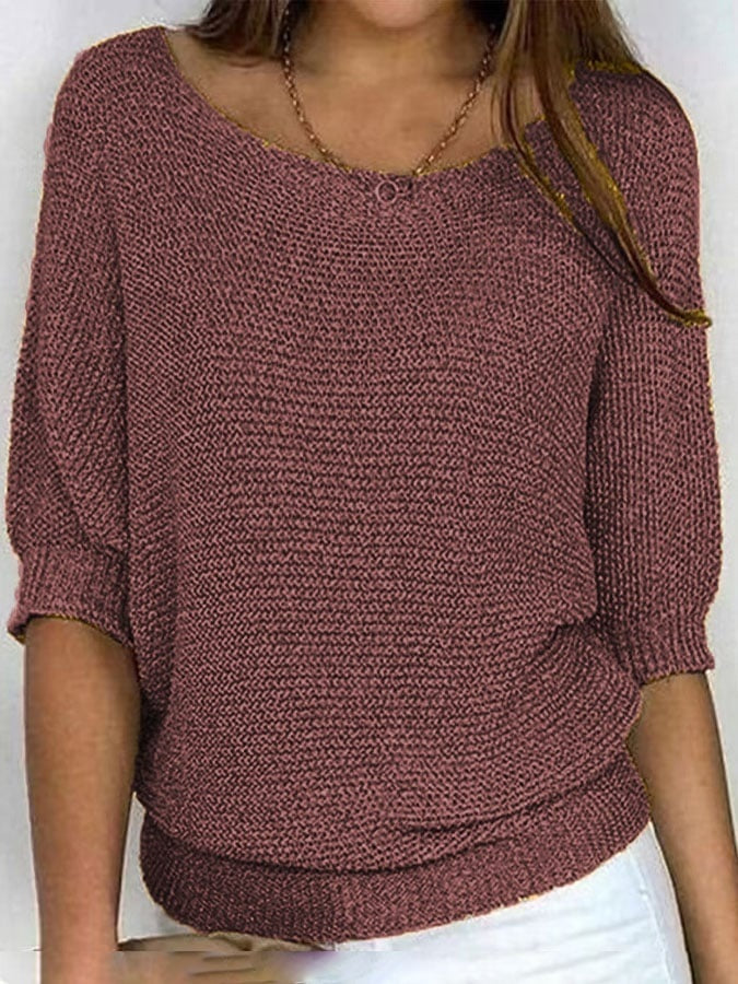 Solid Color Round Neck Sweater Women's