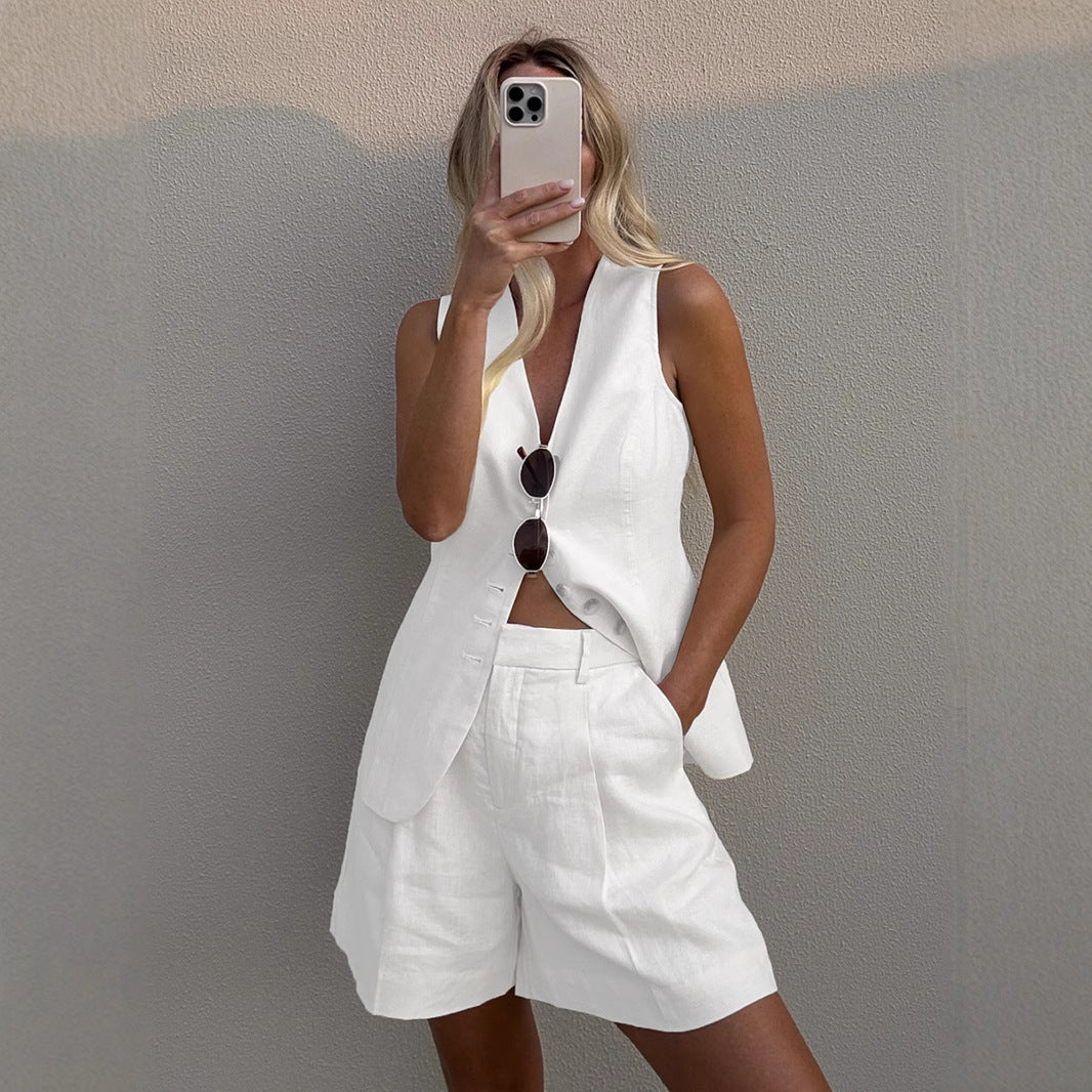 Cotton Linen Shorts Commuter Vest Shorts Suit