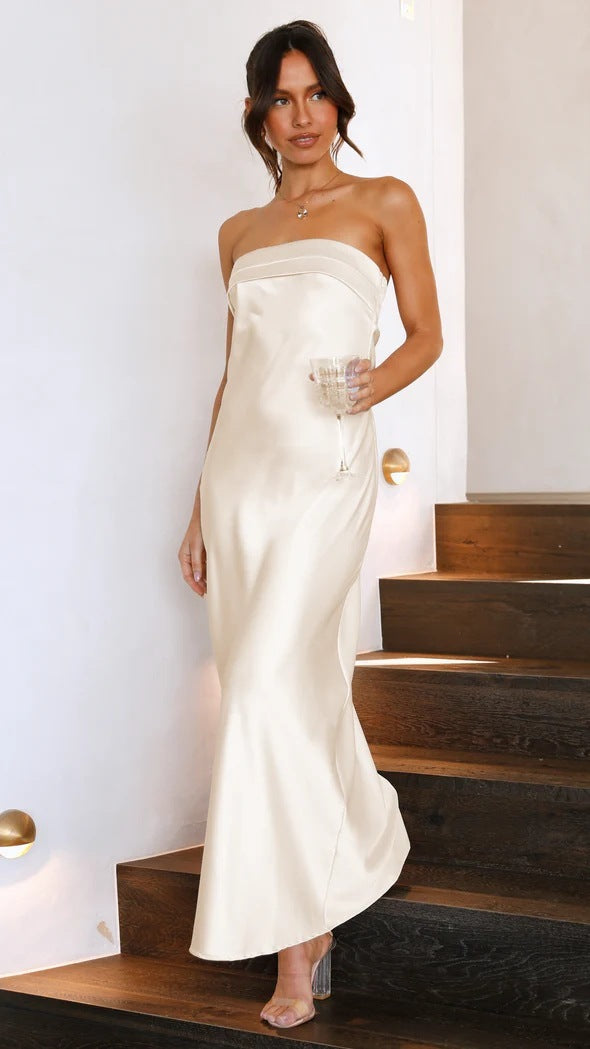 Summer Socialite Satin Hollow Backless Tube Top Dress