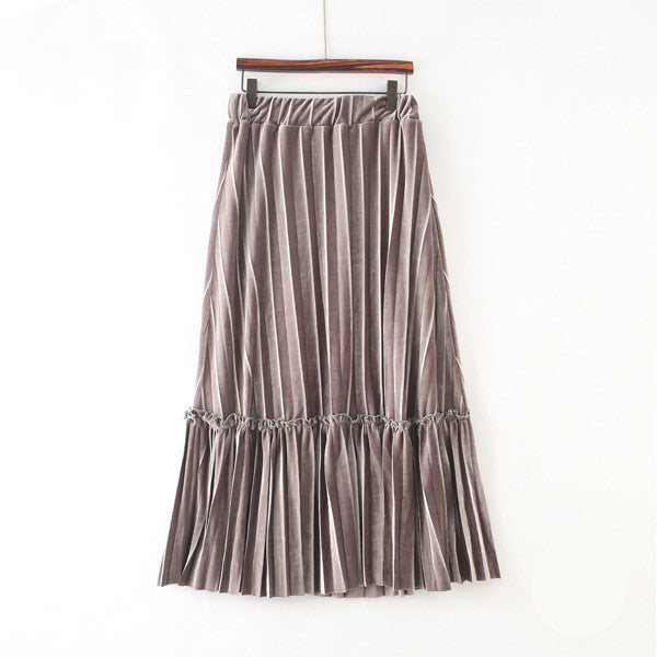 Elastic Gold Velvet Temperament A-line Long Skirt