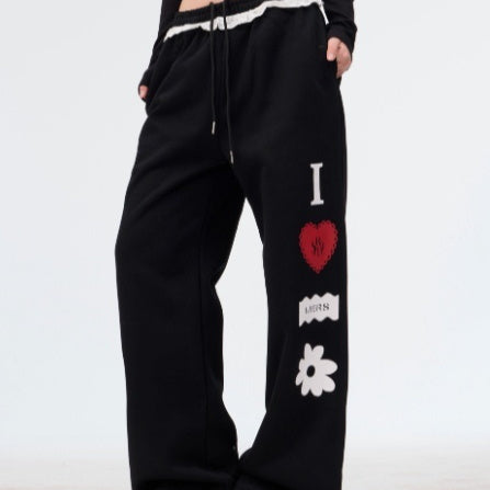 Vintage Lace Sweatpants Loose Straight Trousers Casual Women