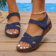 Plus Size Peep Toe Sandals Outer Wear Velcro
