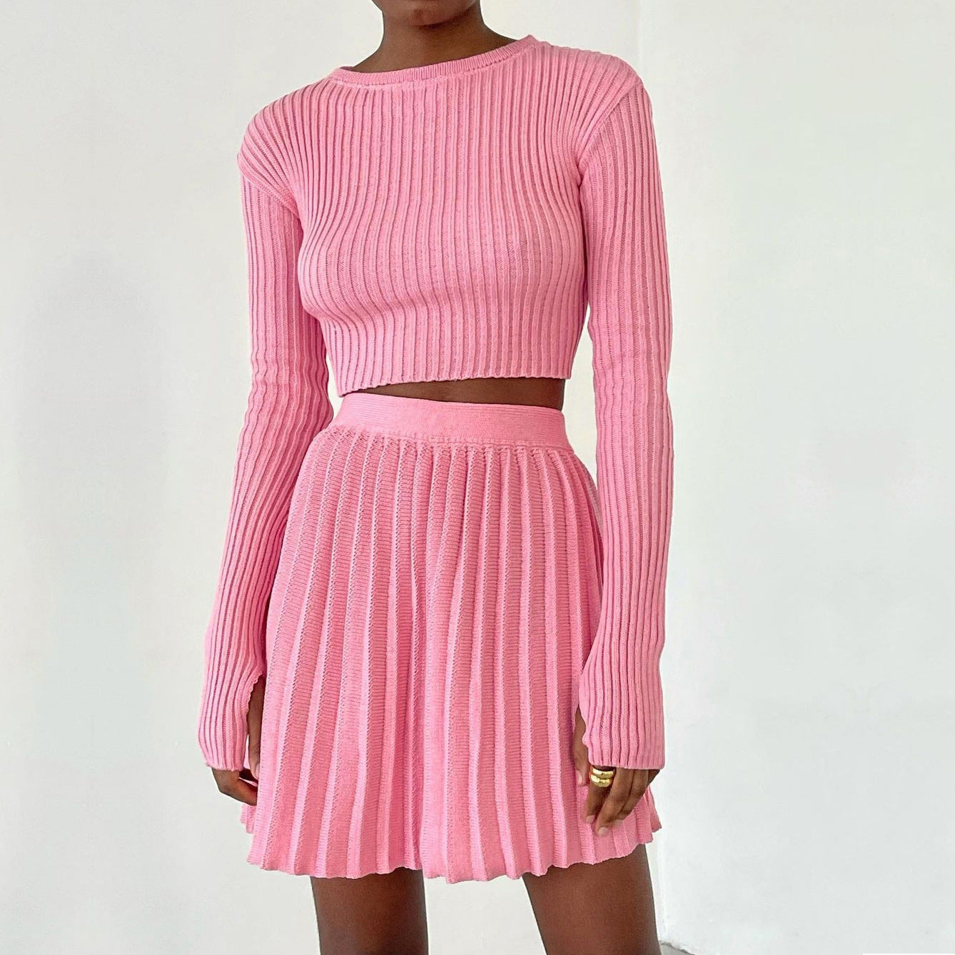 Women's Knitted Short Skirt Sweater Two-piece Suit