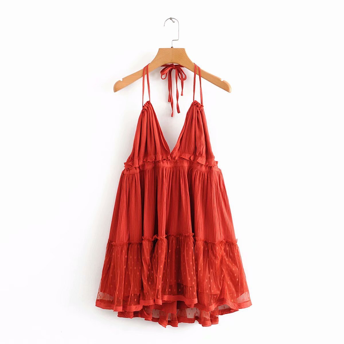 Halter Backless Mesh Stitching Dress Suspender Skirt