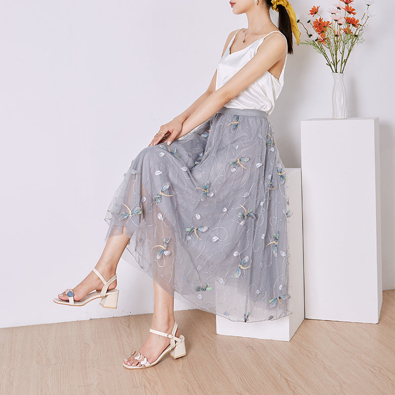 Three-dimensional Dragonfly Skirt Female High Waist Big Swing Fairy Net Yarn