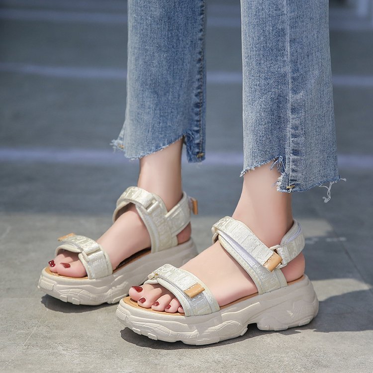 Women's Platform Sports Style One-line Peep Toe Velcro Sandals