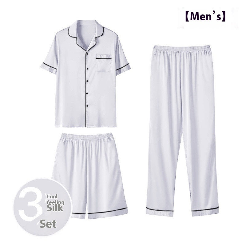 Ice Silk Home Wear Suit Men’s Three-piece Suit - Silver 3Pcs / 3XL - Hat
