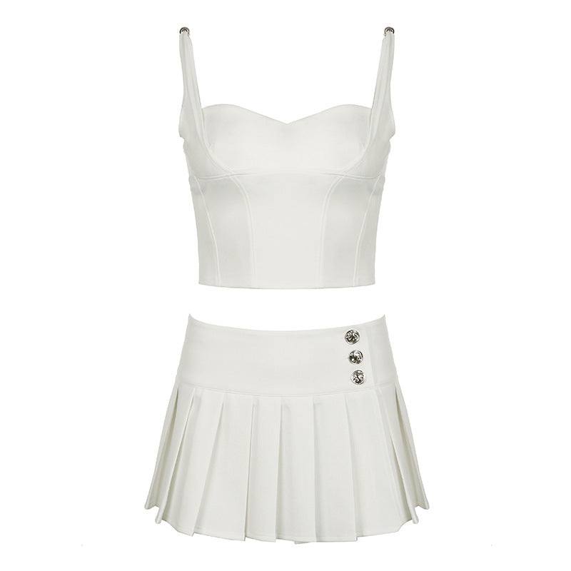 Fashion Y2g Hot Girl Style Solid Color Pleated Skirt Suit Two-piece Set
