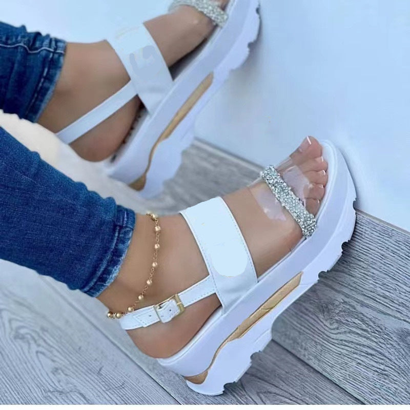 Roman Sandals Thick Sole Buckle Strip Wedges Shoes Transparent Clear Sandals