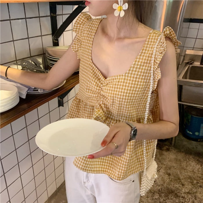 Plaid Top Design Sense Female Niche Doll Shirt Small Vest Shirt