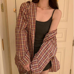 Long Sleeves Outerwear Sun Protection Cardigan - Plaid / Free Size - Hat