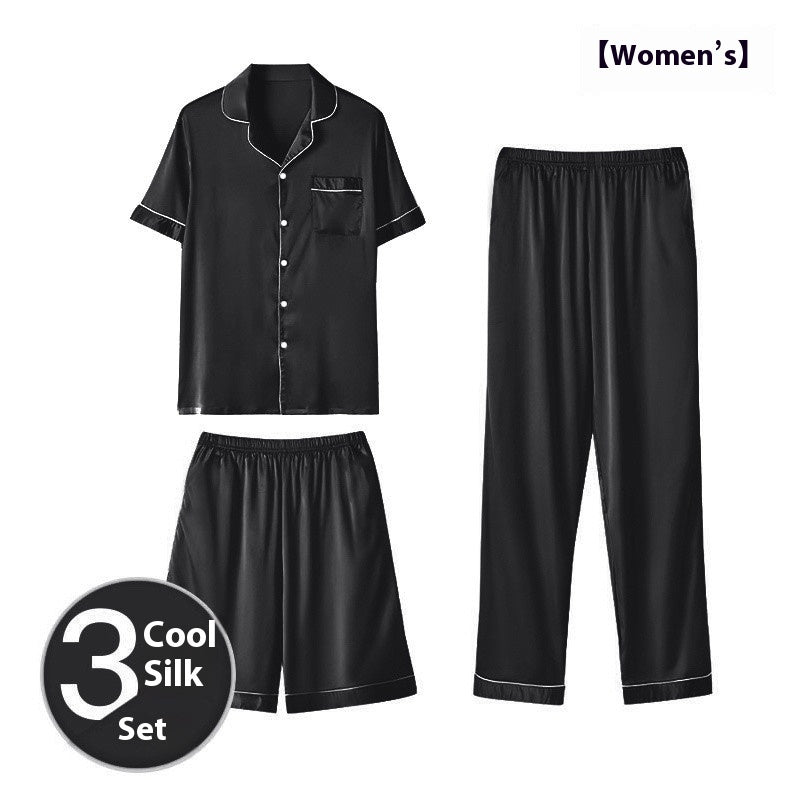 Ice Silk Home Wear Suit Men’s Three-piece Suit - Black 3Pcs Women / 3XL - Hat