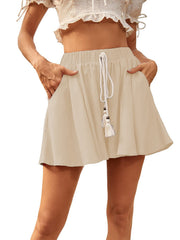 Ladies Casual Drawstring Comfortable Cotton Linen Shorts