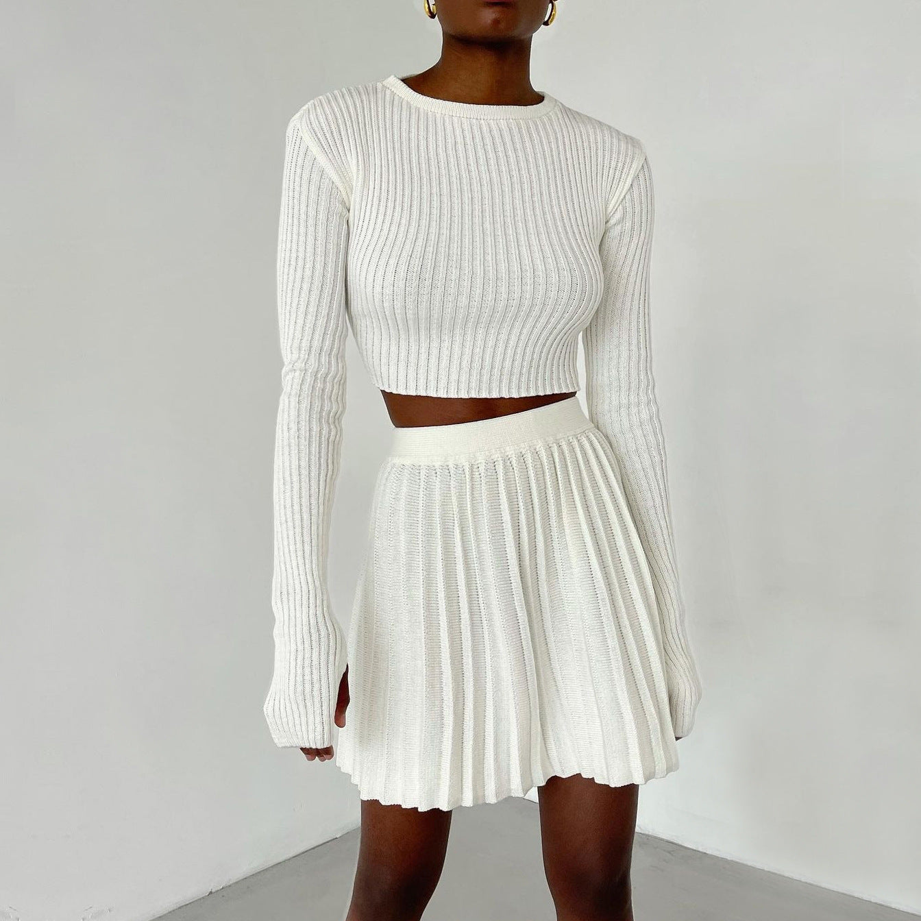 Women's Knitted Short Skirt Sweater Two-piece Suit
