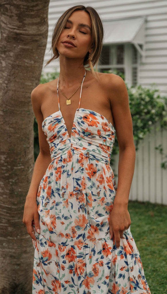 V-neck Brace Long Stitching Dress Elegant Shoulder-baring Sleeveless Hanging